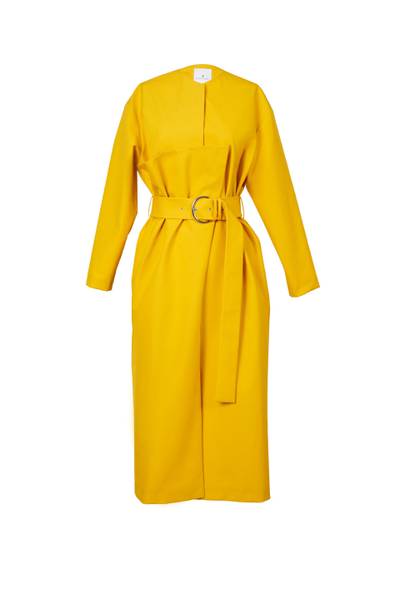 Dazzle at the Amber Lounge in a belted coat by Kristina Fidelskaya. Smart enough to be chic by day, practical enough to be fun by night. Wear with flats and really let your hair down