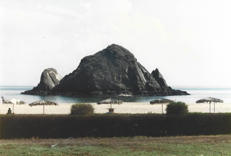 A view of Snoopy Island from Sandy Beach hotel in Fujairah 