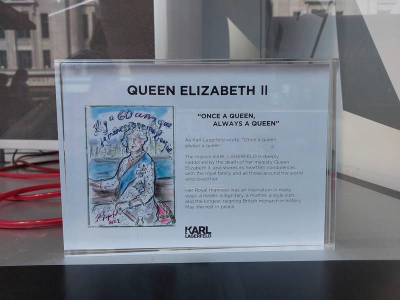 The Karl Lagerfeld store on Regent Street displays a drawing of Queen Elizabeth II, made by Lagerfeld. All photos: Sarah Maisey / The National