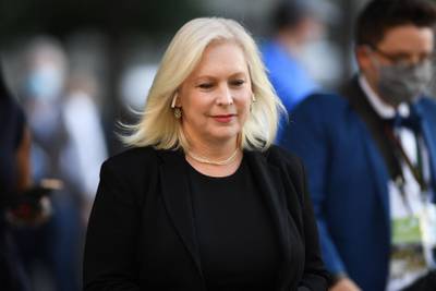 Kirsten Gillibrand arrives at a ceremony at Ground Zero held in commemoration of the 20th anniversary of the terrorist attacks on the World Trade Center, the Pentagon and the crash of United Airlines Flight 93 in Shanksville, PA, held in lower Manhattan, New York City.