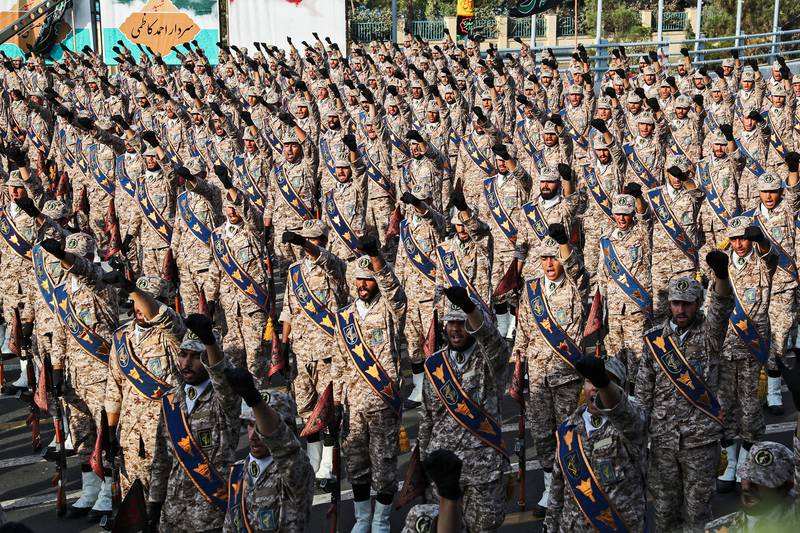 Members of Iran's Islamic Revolutionary Guard Corps salute during a military parade in Tehran. AFP