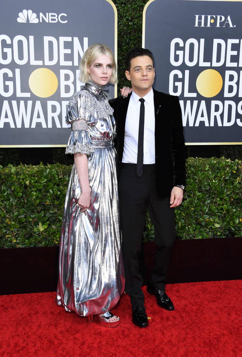Lucy Boynton and Rami Malek, wearing Saint Laurent, arrive at the 77th annual Golden Globe Awards at the Beverly Hilton Hotel on January 5, 2020. AFP