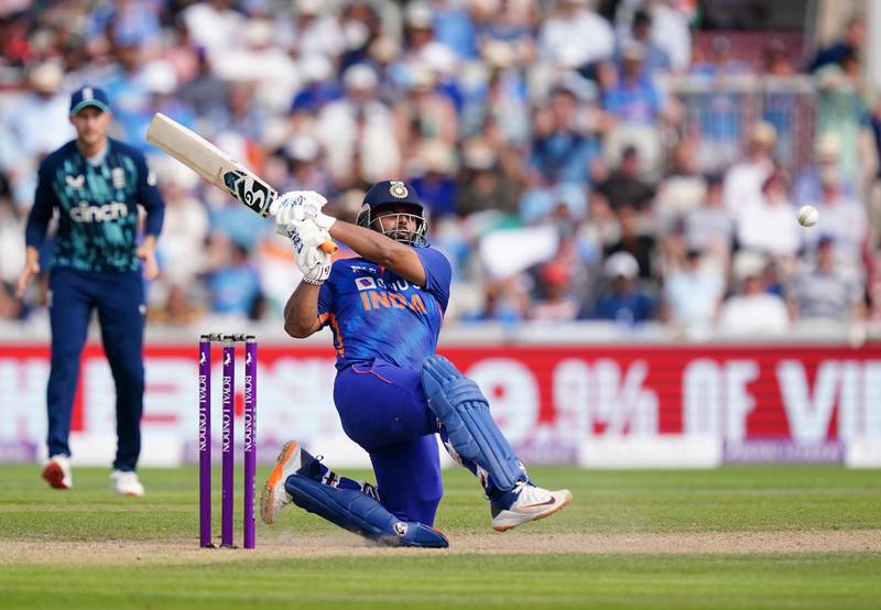India's Rishabh Pant hits out on his way to 125. PA