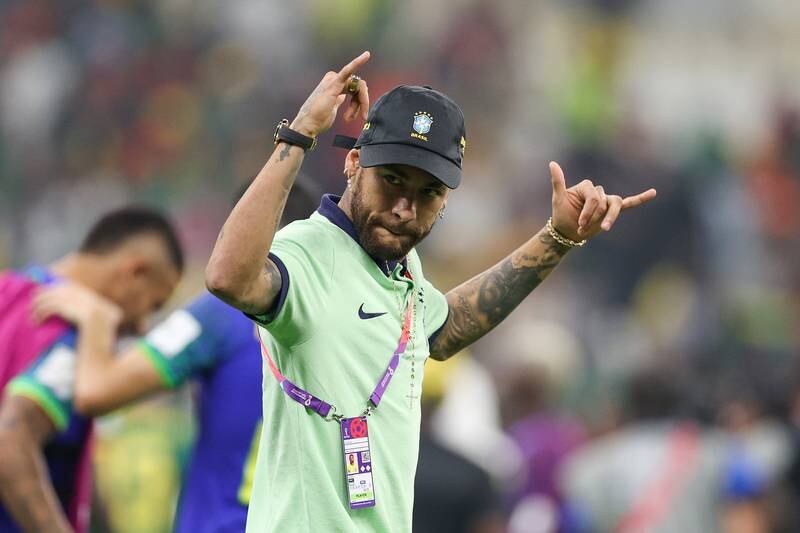 Neymar was in attendance at Lusail Stadium to watch Brazil play Cameroon from the sidelines. Getty