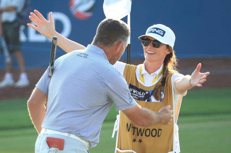 Lee Westwood with partner and caddie Helen Storey at Jumeirah Golf Estates. Getty
