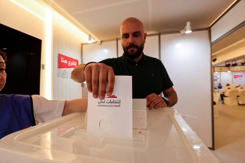 A Lebanese expat casts his vote for Lebanon's parliamentary election at the Lebanese Embassy in Riyadh, Saudi Arabia. Reuters