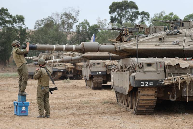  Merkava tanks near the border with the Gaza Strip. AFP