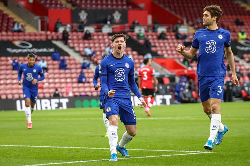 Mason Mount of Chelsea reacts after scoring against Southampton. EPA
