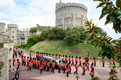The Royal State Hearse arrives at Windsor Castle. Getty Images