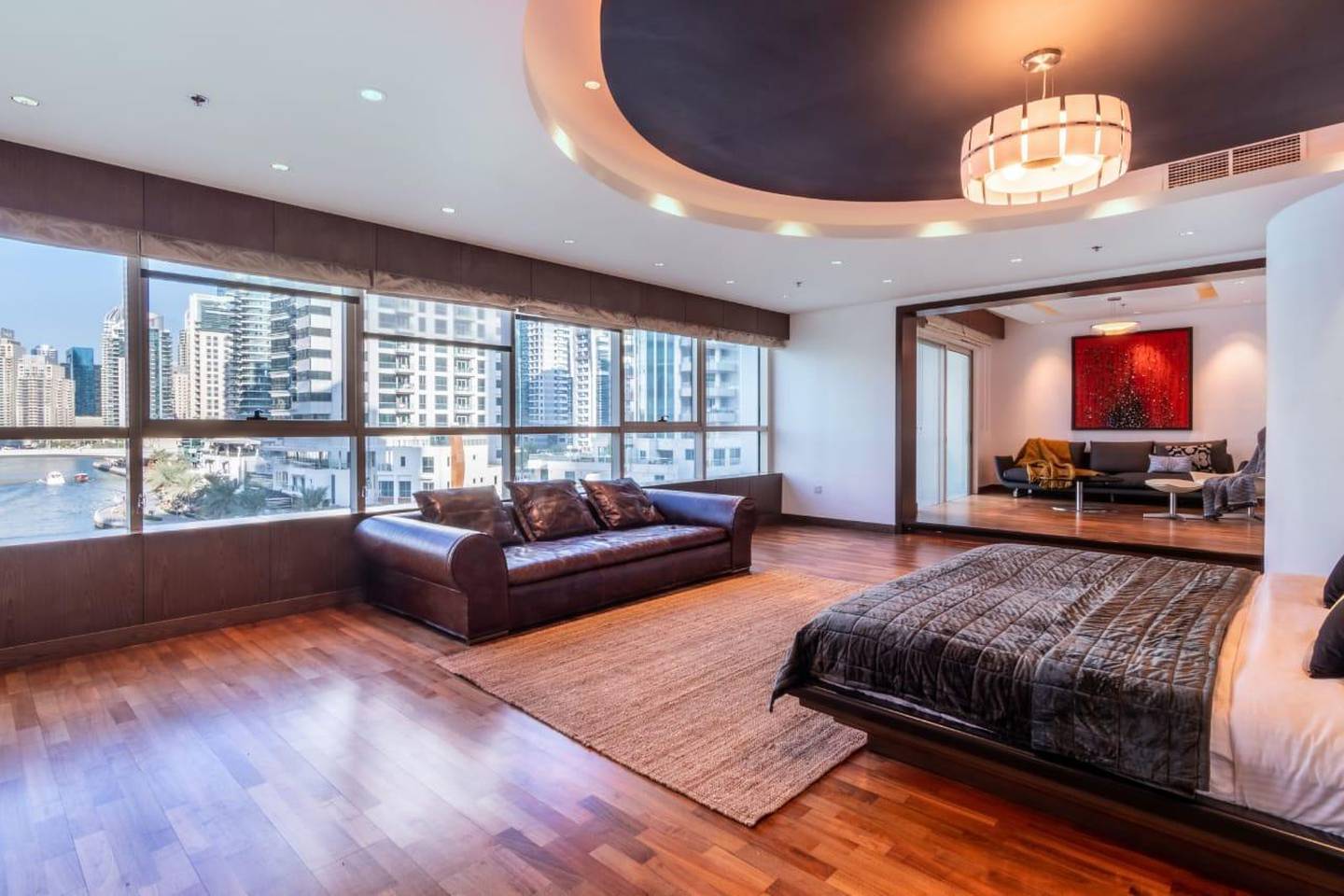 One of four spacious bedrooms, offering Dubai Marina views. Courtesy Allsopp & Allsopp