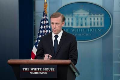 US National Security Adviser Jake Sullivan at a news briefing at the White House in April. EPA
