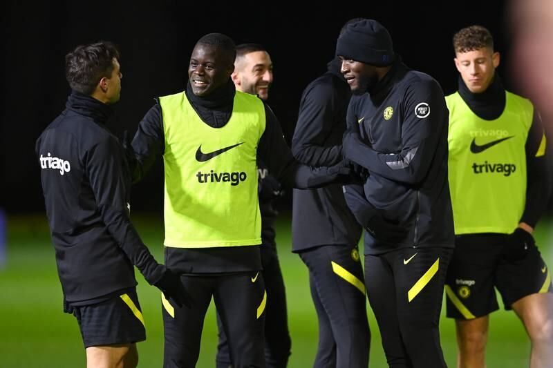 Cesar Azpilicueta, Malang Sarr and Romelu Lukaku during a training session at Chelsea Training Ground on January 4. All photos Getty Images