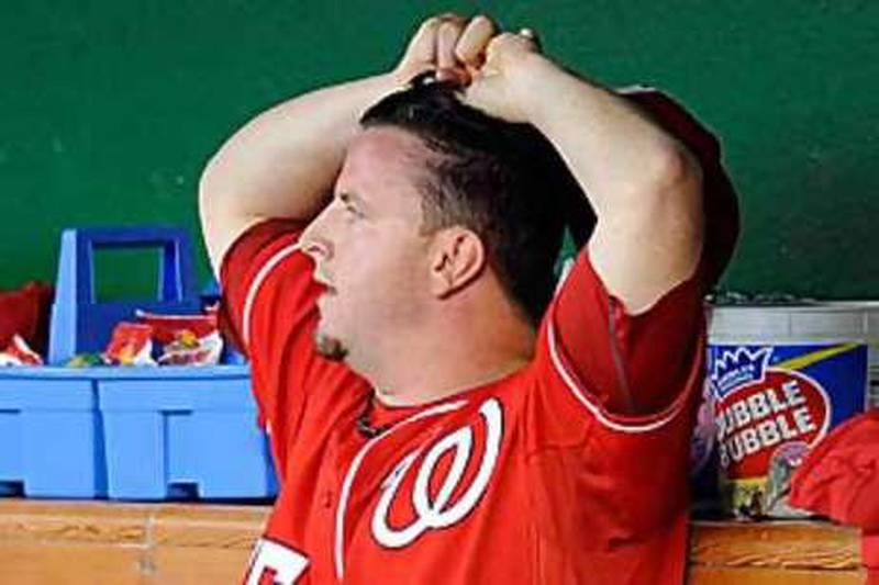 Washington 's Matt Capps shows his frustration after Sunday's defeat to the Cincinnati Reds.
