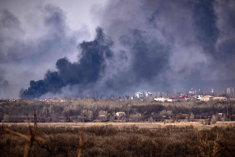 Smoke rises over the town of Rubizhne, in the Donbas region. AFP