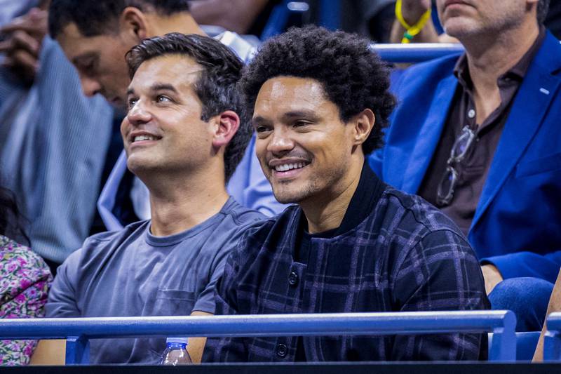South African comedian and talk show host Trevor Noah watches the Kyrgios/Khachanov match. AFP