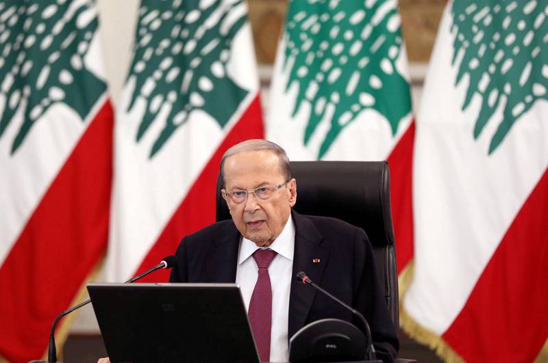 FILE PHOTO: Lebanon's President Michel Aoun delivers a speech at the presidential palace in Baabda, Lebanon, June 25, 2020.   To match Special Report LEBANON-CRISIS/POWER    REUTERS/Mohamed Azakir/File Photo