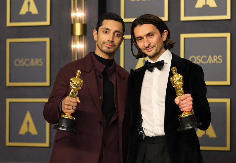 Riz Ahmed and Aneil Karia, winners of Best Live Action Short Film, pose in the press room during the 94th Annual Academy Awards at Hollywood and Highland in Hollywood, California. Getty Images