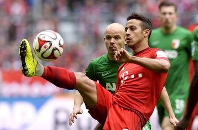 Bayern Munich’s Thiago Alcantara, right, returned from a serious knee injury to become a regular fixture in the midfield. Christof Stache / AFP

