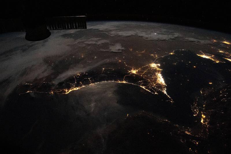 The UAE (centre-right) is well-lit during the night and is very visible from space. This image was captured from the International Space Station. Nasa