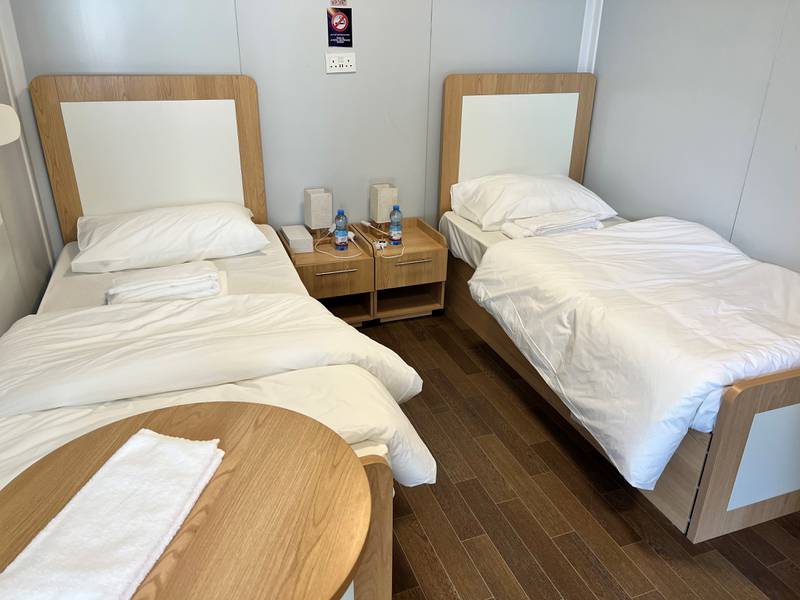 The tight space accommodates two travellers, with only single beds on offer