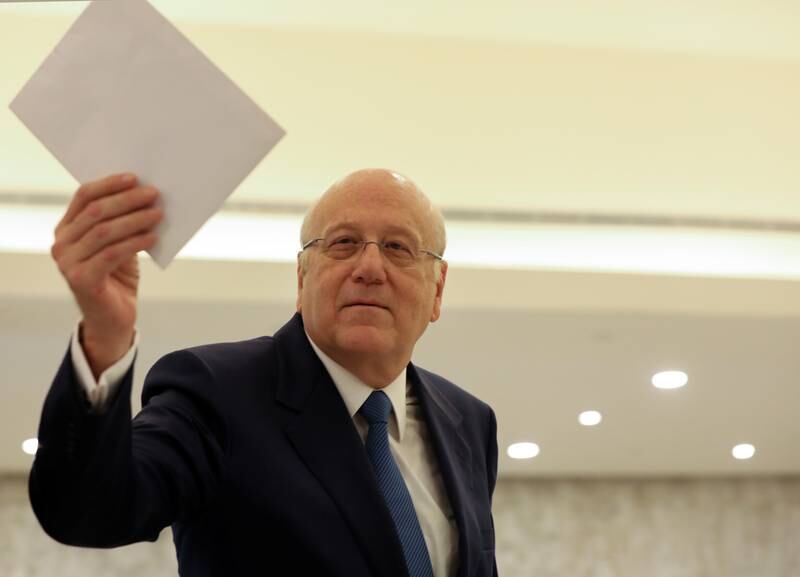 Lebanon's Prime Minister Najib Mikati made an emotional address to his country after the new Cabinet was formed. Reuters