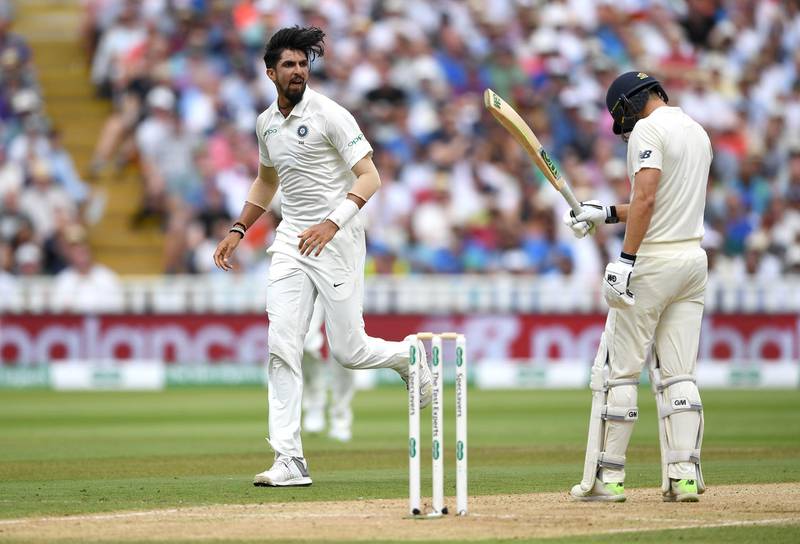 BIRMINGHAM, ENGLAND - AUGUST 03:  Ishant Sharma of India celebrates dismissing Dawid Malan of England during day three of Specsavers 1st Test match between England and India at Edgbaston on August 3, 2018 in Birmingham, England.  (Photo by Gareth Copley/Getty Images)