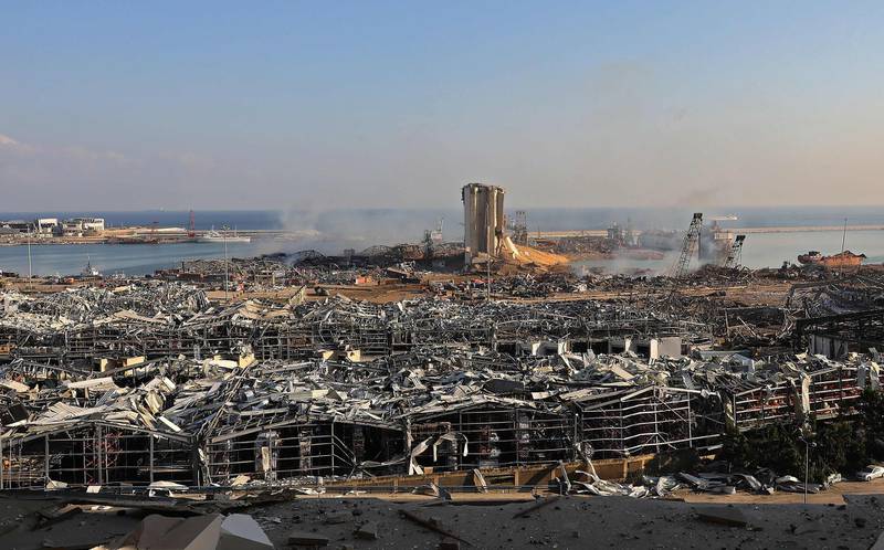 A view shows the aftermath of yesterday's blast at the port of Beirut.  AFP