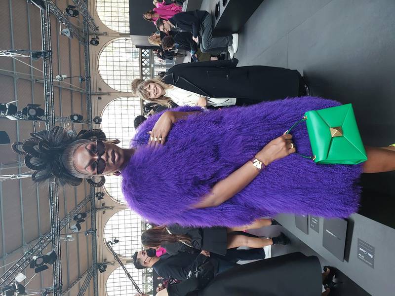 A purple coat in Mongolian lamb, seen at the Valentino show.