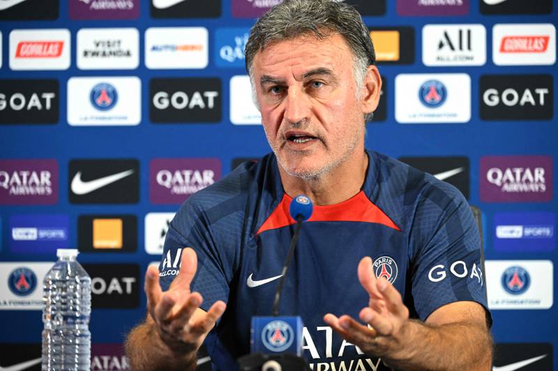Paris-Saint-Germain head coach Christophe Galtier holds a press conference. AFP