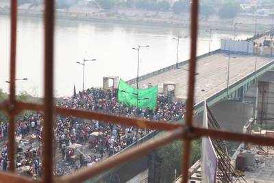 The bridge, which leads to the Green Zone, has become a flashpoint for violence against the protesters. Pesha Magid