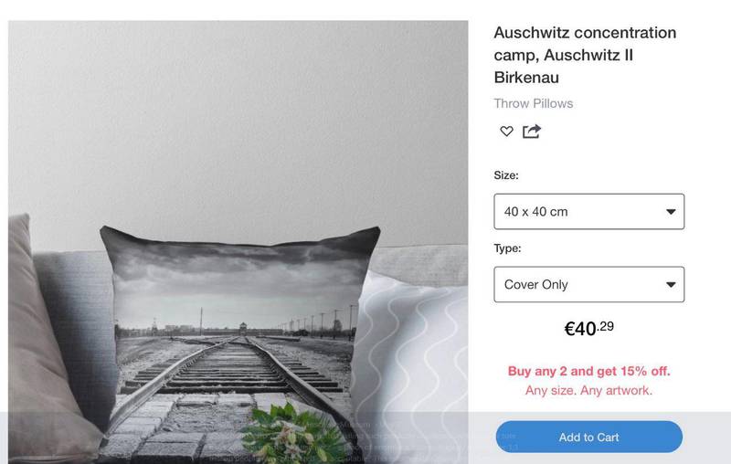 The Auschwitz cushion cover on RedBubble