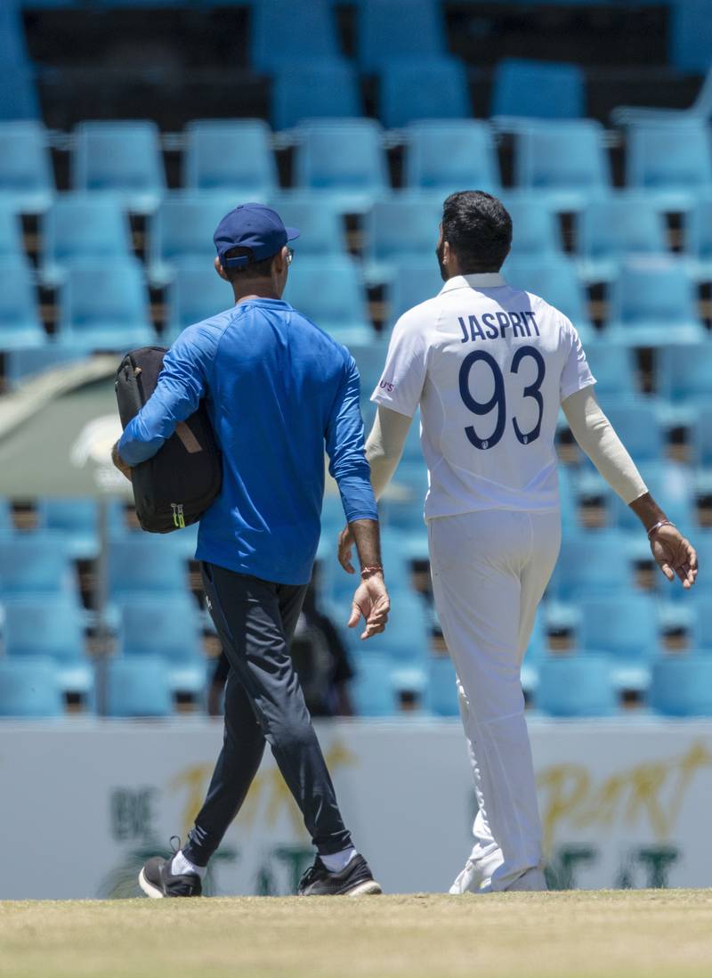 Jasprit Bumrah leaves the field after twisting his ankle at Centurion Park. AP