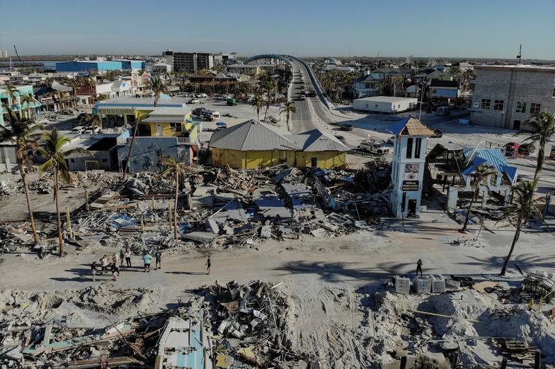 The wreckage of destroyed restaurants, shops and other businesses almost one month after Hurricane Ian made landfall in Fort Myers Beach, Florida, US. Reuters