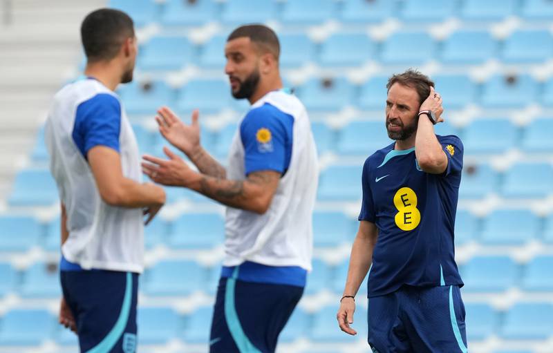 England manager Gareth Southgate oversees training in Al Wakrah. PA