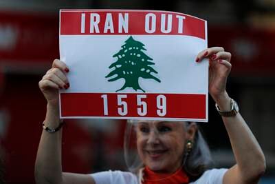 A Lebanese protester during a demonstration in capital Beirut against Iranian Foreign Minister Hossein Amirabdollahian's visit. AP Photo