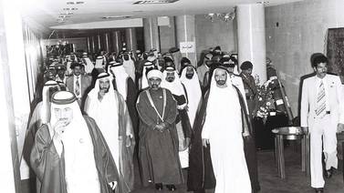 The first GCC meeting at the Intercontinental Hotel in Abu Dhabi in May 1981. Pictured are Sheikh Zayed, Oman's Sultan Qaboos, Saudi Arabia's King Khalid and Sheikh Rashid bin Saeed, Ruler of Dubai. Photo: Intercontinental Hotel Abu Dhabi