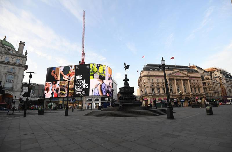 General view of the empty Piccadilly Circus in London, Britain.  EPA
