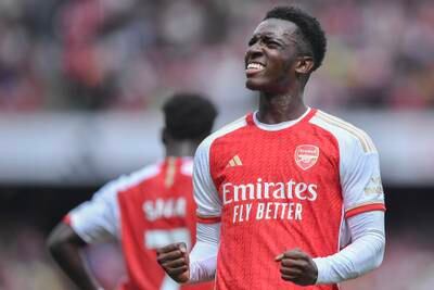 Eddie Nketiah 7: Shot that opened scoring took slight deflection but will have been delighted to have found net after being given starting berth for opening game of season. EPA

