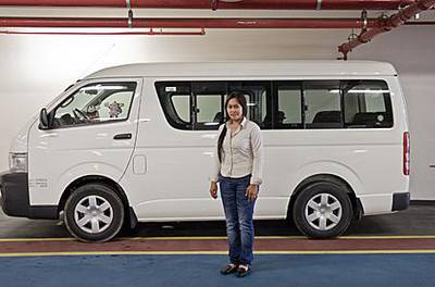 Elena Villa has lived in the emirates for the past five years and has been a valet parking attendant and a limousine driver. Now she drives a bus for Zuma restaurant in Dubai.