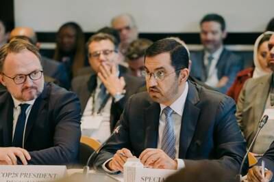 Dr Sultan Al Jaber, right, Cop28 President-designate, co-chairing the two-day Copenhagen Climate Ministerial. Photo: Wam