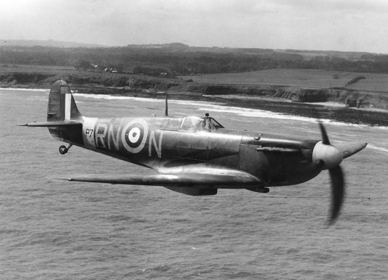 A Spitfire of No 72 Squadron Royal Air Force flying over the Northumberland coast from its base at RAF Acklington, in April 1941. Getty Images