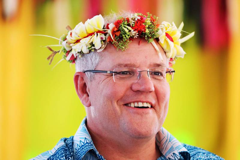 This handout photo taken on August 14, 2019 and released on August 15 by the Australian Prime Minister's Office shows Australia's Prime Minister Scott Morrison arriving for the Pacific Islands Forum in Tuvalu.  Australia's Scott Morrison arrived at a meeting of Pacific island leaders in Tuvalu with Canberra's regional leadership in question amid intense scrutiny of his government's climate change policies. - XGTY  -----EDITORS NOTE --- RESTRICTED TO EDITORIAL USE - MANDATORY CREDIT "AFP PHOTO / AUSTRALIAN PRIME MINISTER'S OFFICE " - NO MARKETING - NO ADVERTISING CAMPAIGNS - DISTRIBUTED AS A SERVICE TO CLIENTS - NO ARCHIVES

 / AFP / AUSTRALIAN PRIME MINISTER'S OFFICE / Adam TAYLOR / XGTY  -----EDITORS NOTE --- RESTRICTED TO EDITORIAL USE - MANDATORY CREDIT "AFP PHOTO / AUSTRALIAN PRIME MINISTER'S OFFICE " - NO MARKETING - NO ADVERTISING CAMPAIGNS - DISTRIBUTED AS A SERVICE TO CLIENTS - NO ARCHIVES

