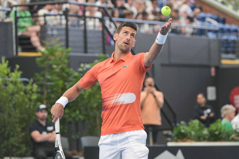 Serbian tennis player Novak Djokovic serves during his first round match against  France's Constant Lestienne.  AFP