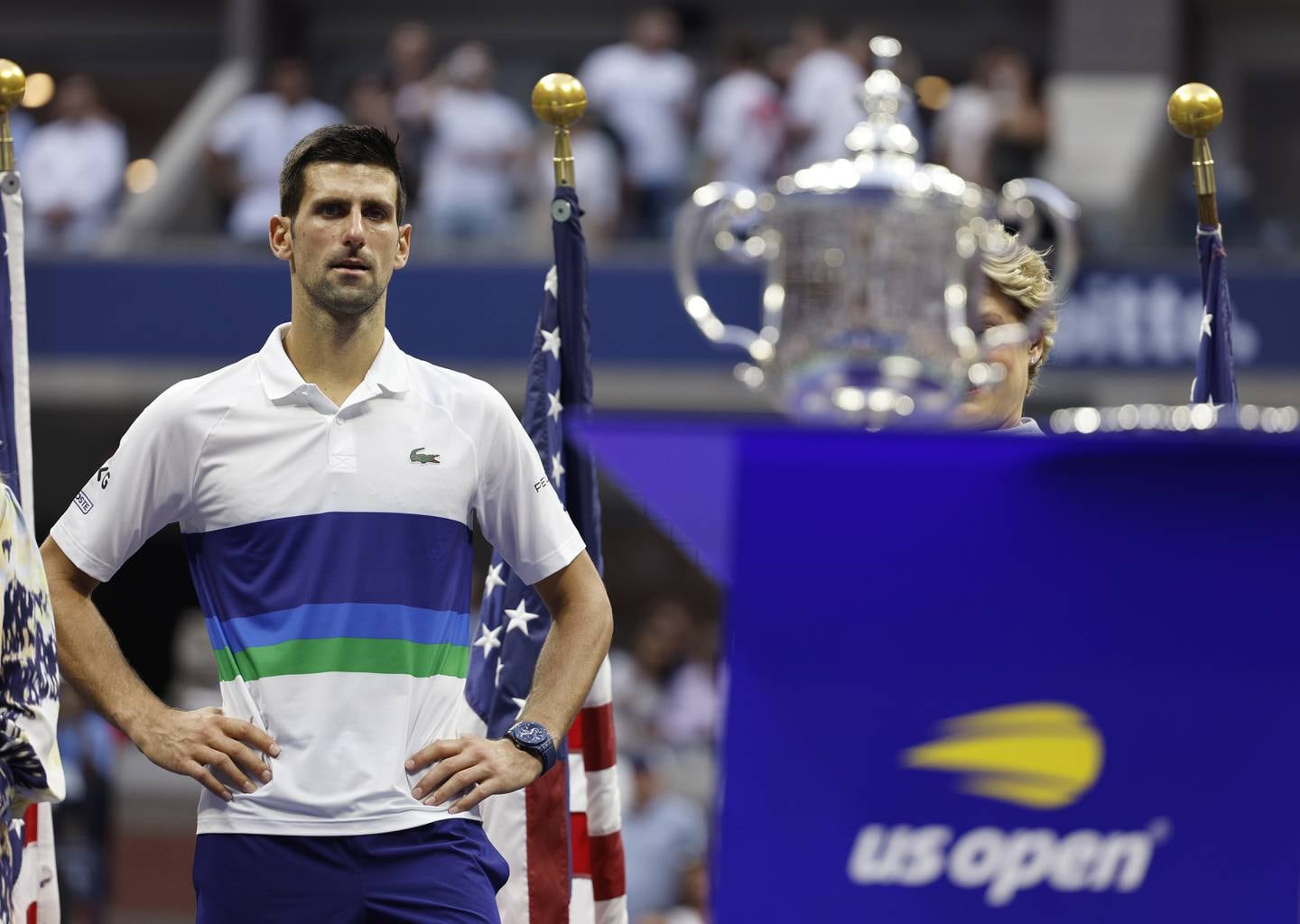 Novak Djokovic during the trophy ceremony. EPA