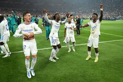 Real Madrid players celebrate after their victory in Paris. Getty