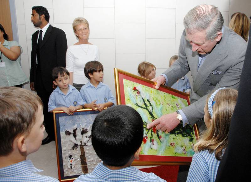 Prince Charles meets students of the British School in Abu Dhabi in February 2007. Wam