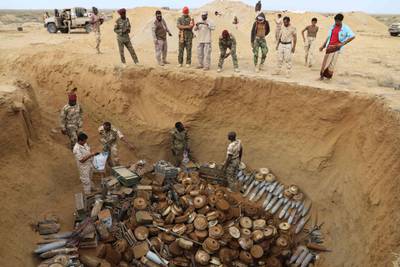 A shot shows landmines collected by the Sudanese-Yemeni force. AFP