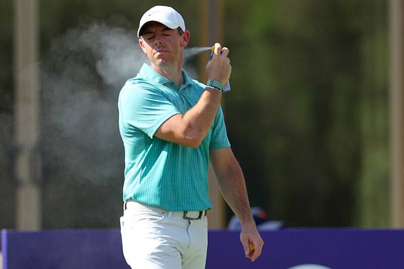Rory McIlroy of Northen Irleand cools down in Dubai on his way to a one-dunder par 71. Getty