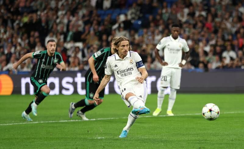 Luka Modric scores Madrid's first goal from the penalty spot. Getty