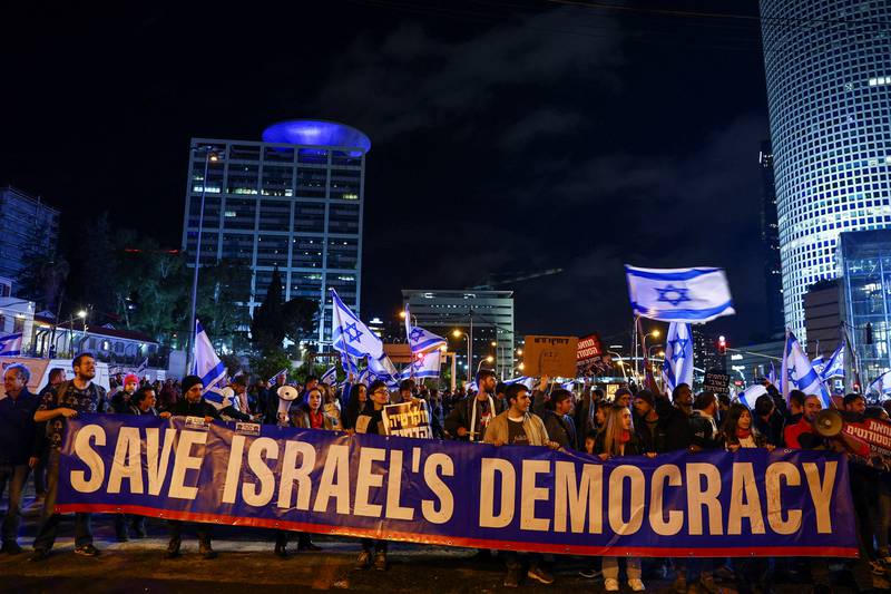 Israelis protest in Tel Aviv against judicial reforms proposed by Prime Minister Benjamin Netanyahu's new right-wing coalition. Reuters
